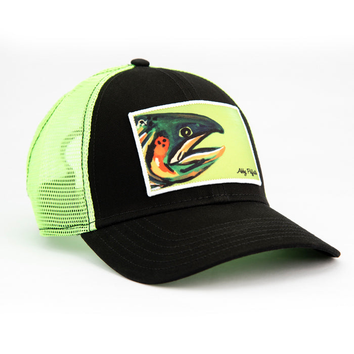 Green Trout Head Artist series trucker hat by Abby Paffrath Art 4 All