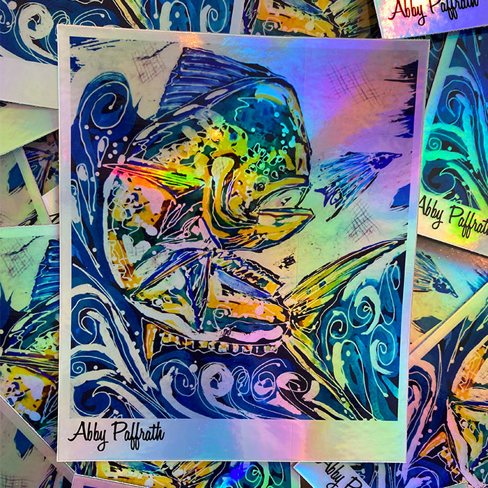 Mahi Mahi Holographic Sticker – Art 4 All Hats & Artwork by Abby