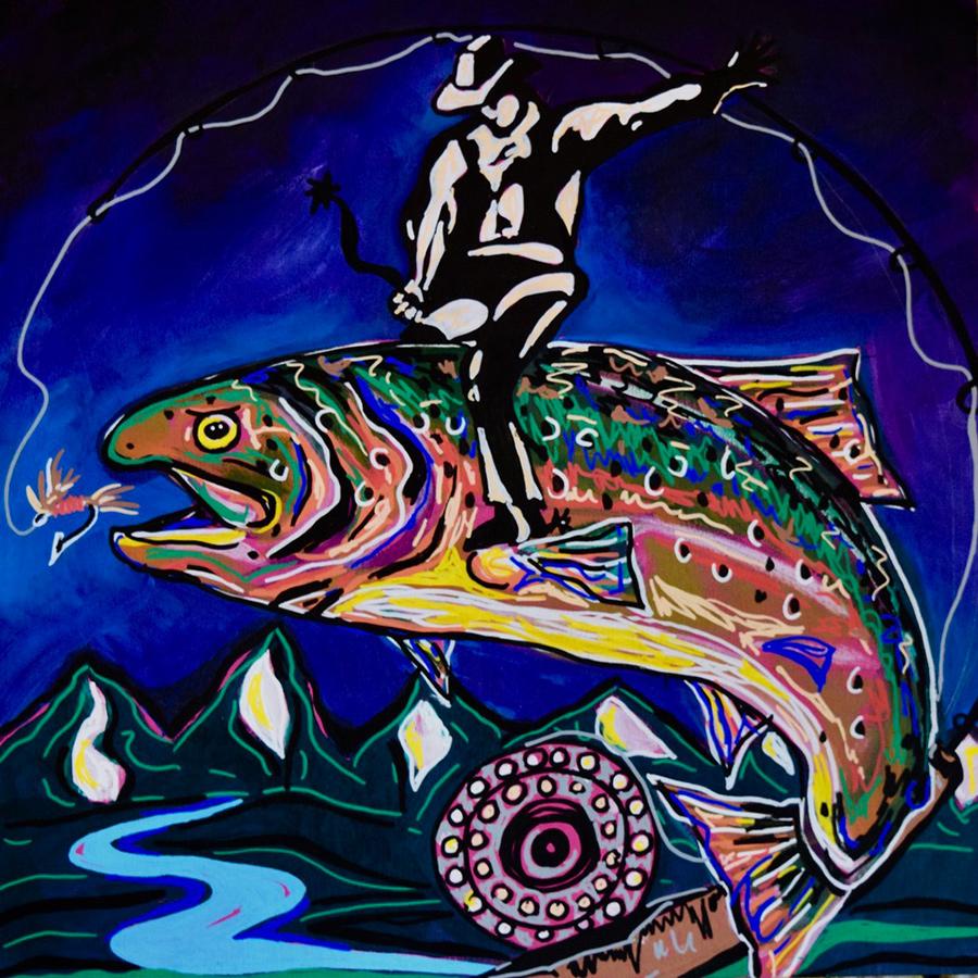 Trout Rodeo Sticker - Art 4 All Hats & Artwork by Abby Paffrath