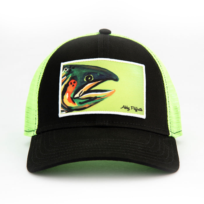 Green Trout Head Artist series trucker hat by Abby Paffrath Art 4 All